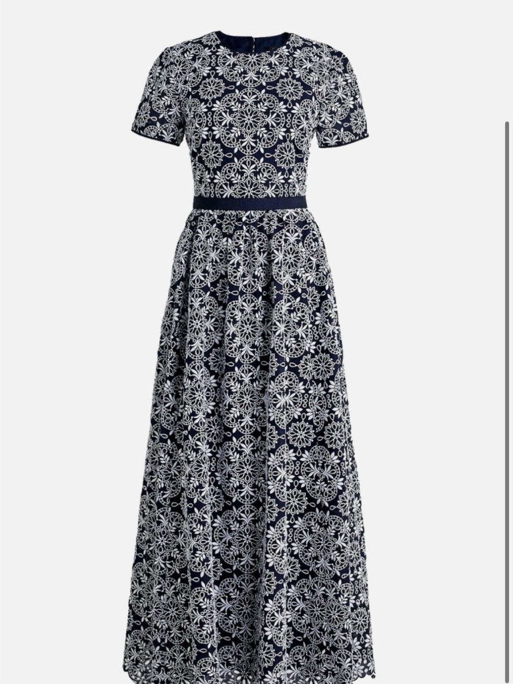 J. Crew Navy and White Lace-Effect Short Sleeve Maxi Dress